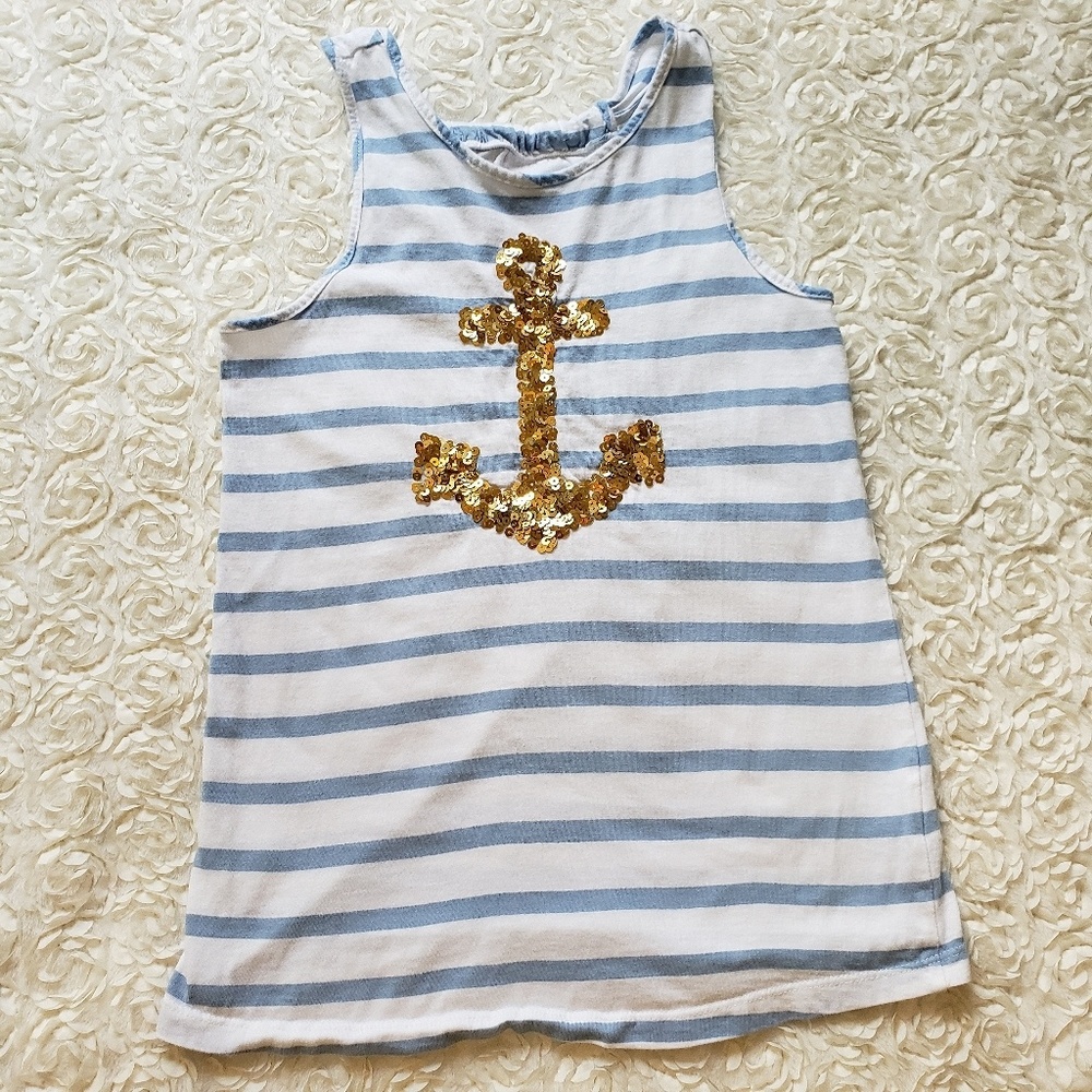 Blue/White Striped Tank w/Gold Sequin Anchor